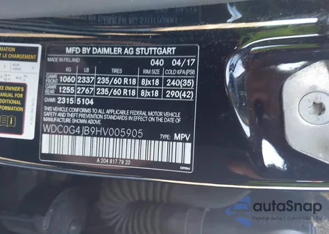 2017 Mercedes-Benz Glc 300 из США, поврежденный, VIN WDC0G4JB9HV005905